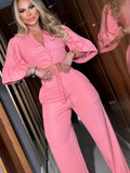 Wide-Leg Pink Pants Set w/ Tie-Up Top