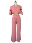 Wide-Leg Pink Pants Set w/ Tie-Up Top