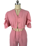 Wide-Leg Pink Pants Set w/ Tie-Up Top