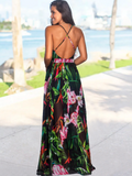 Black & Green Floral Maxi Dress